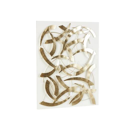 48" x 36" Gold & White Metal Abstract Metallic Curved Rod Wall Décor